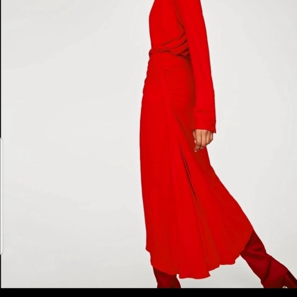 Zara NWOT Red Ruched Skirt + Matching Top - Picture 1 of 7